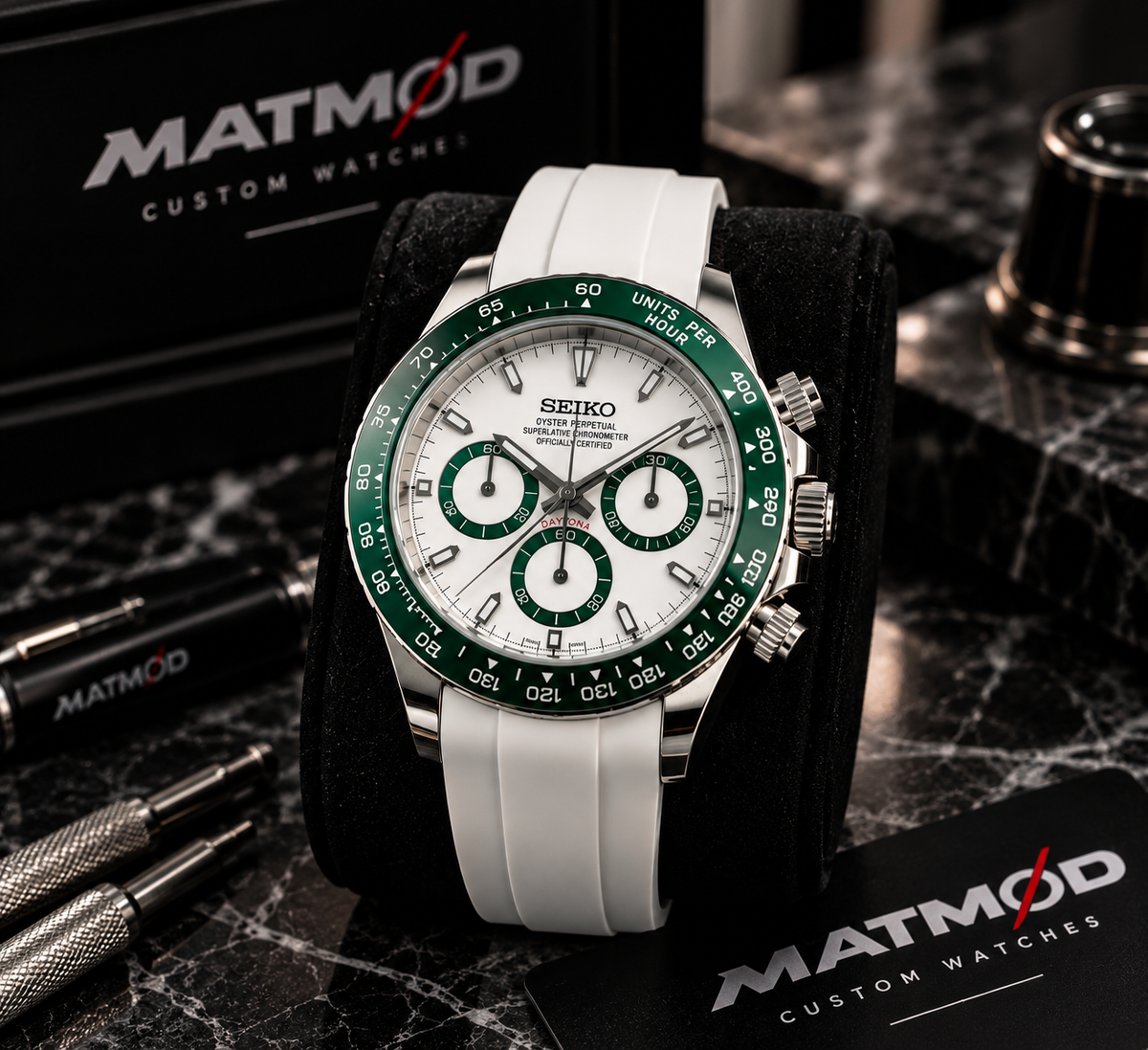 Seiko Mod Daytona bracelet caoutchou